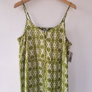 NEW Ophelia Roe 2X PlUS Maxi Dress Waist Smocked Sundress Flounced Green White